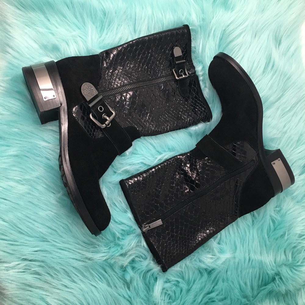 Vince Camuto snake embossed leather moto boots NEW